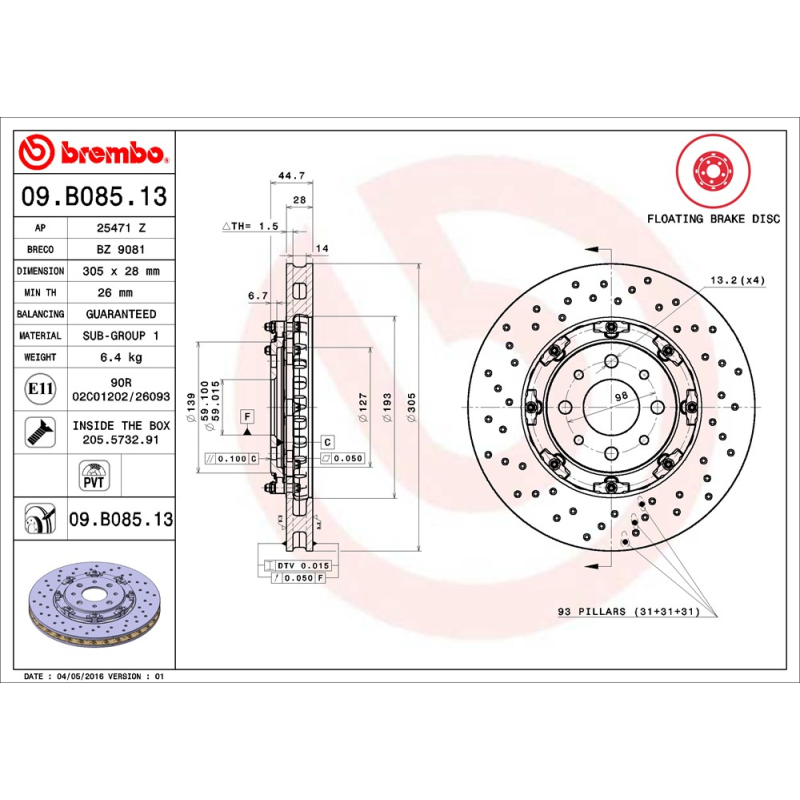 Disco freno asse anteriore - BREMBO
