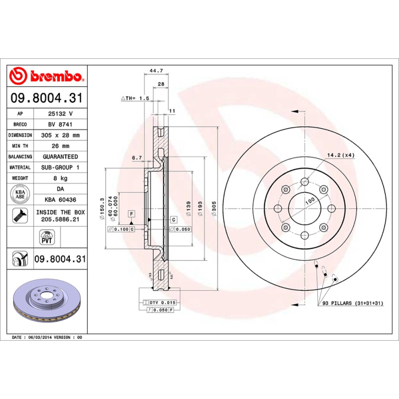 Disco freno asse anteriore - BREMBO