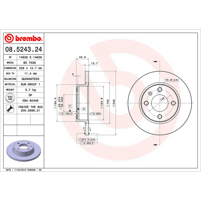 Disco freno asse anteriore - BREMBO