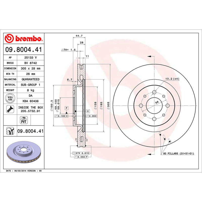 Disco freno asse anteriore - BREMBO