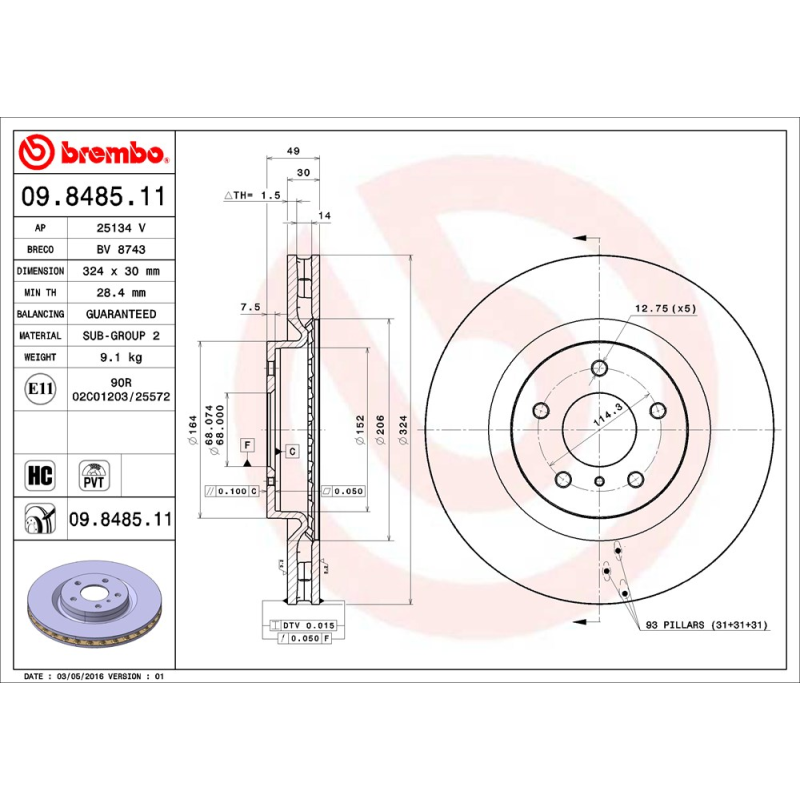 Disco freno asse anteriore - BREMBO