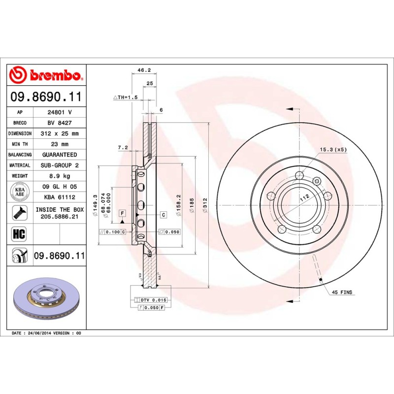 Disco freno asse anteriore - BREMBO