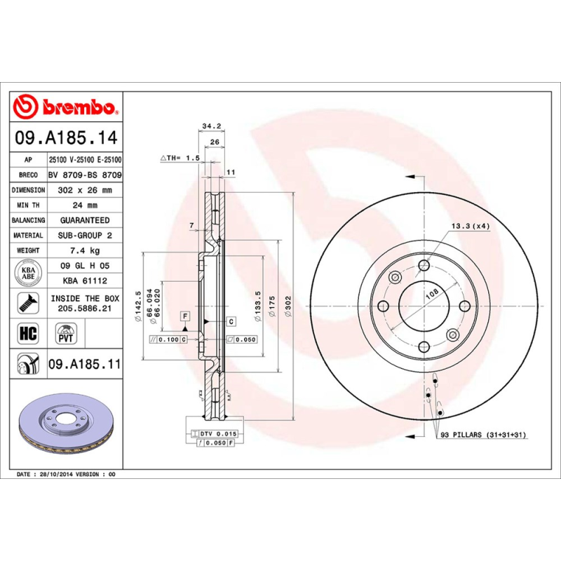 Disco freno asse anteriore - BREMBO