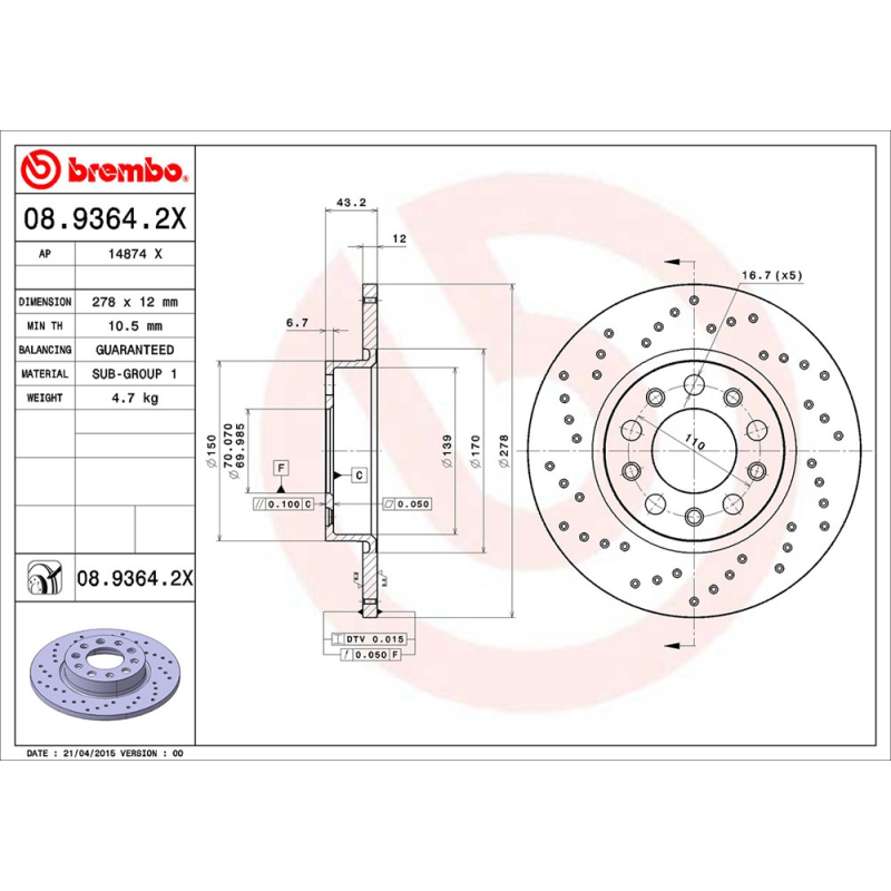 Disco freno asse posteriore - BREMBO