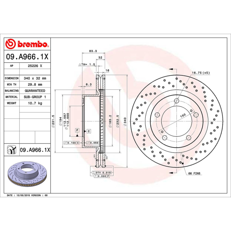 Disco freno asse anteriore - BREMBO