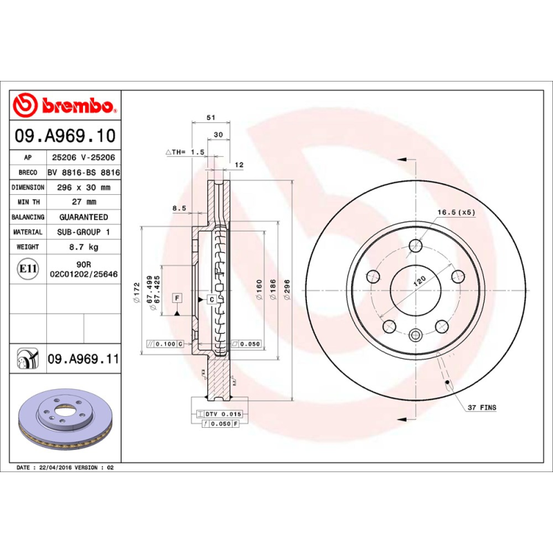 Disco freno asse anteriore - BREMBO