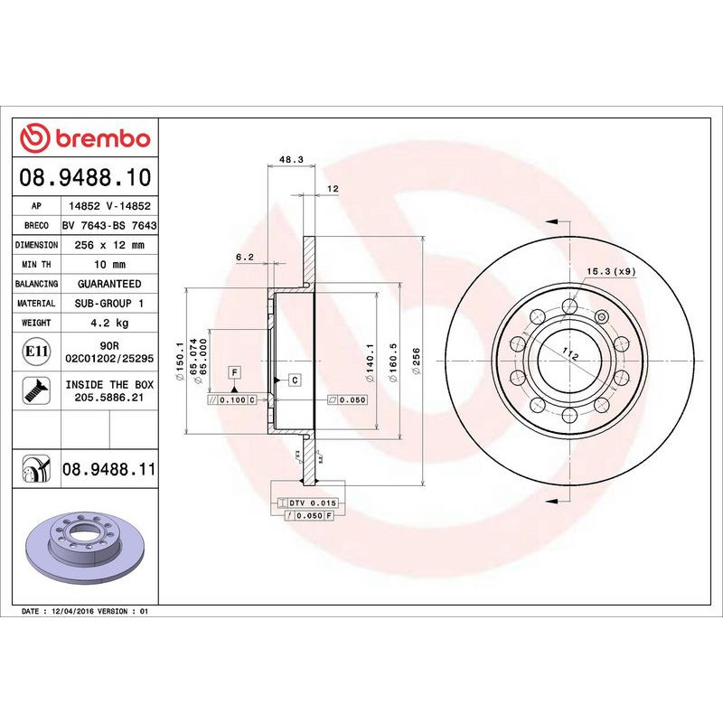 Disco freno asse posteriore - BREMBO