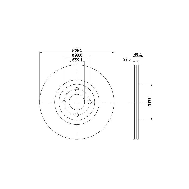 Disco freno asse anteriore - HELLA BRAKE