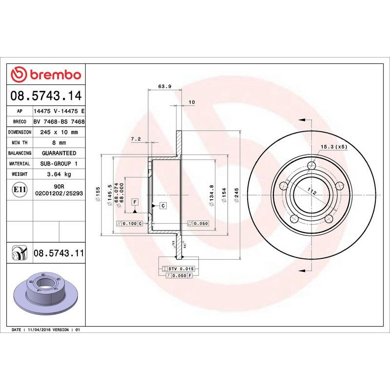 Disco freno asse posteriore - BREMBO