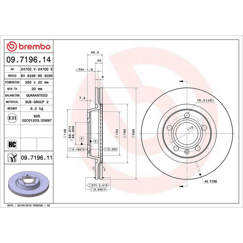 Disco freno asse anteriore - BREMBO