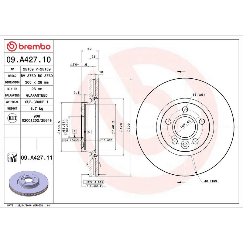 Disco freno asse anteriore - BREMBO