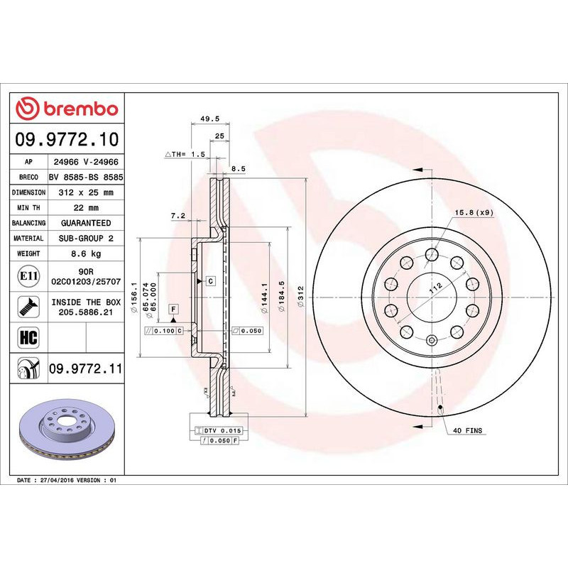 Disco freno asse anteriore - BREMBO