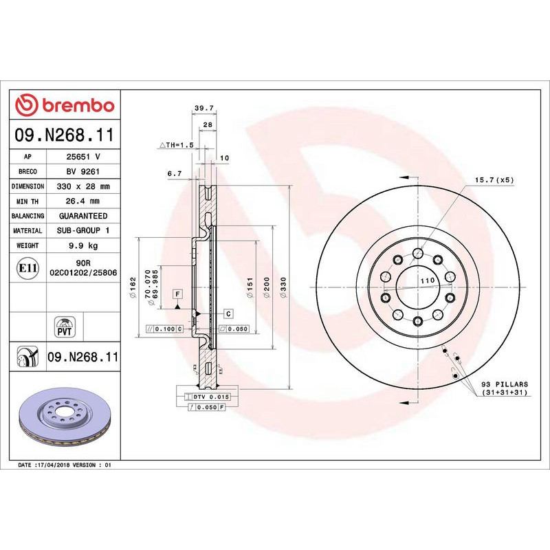 Disco freno asse anteriore - BREMBO