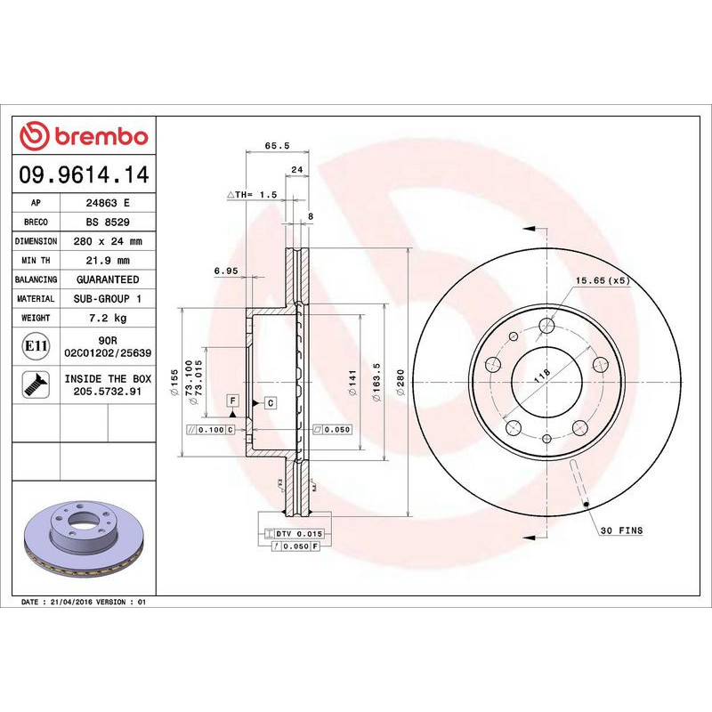 Disco freno asse anteriore - BREMBO