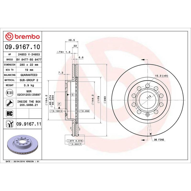 Disco freno asse anteriore - BREMBO