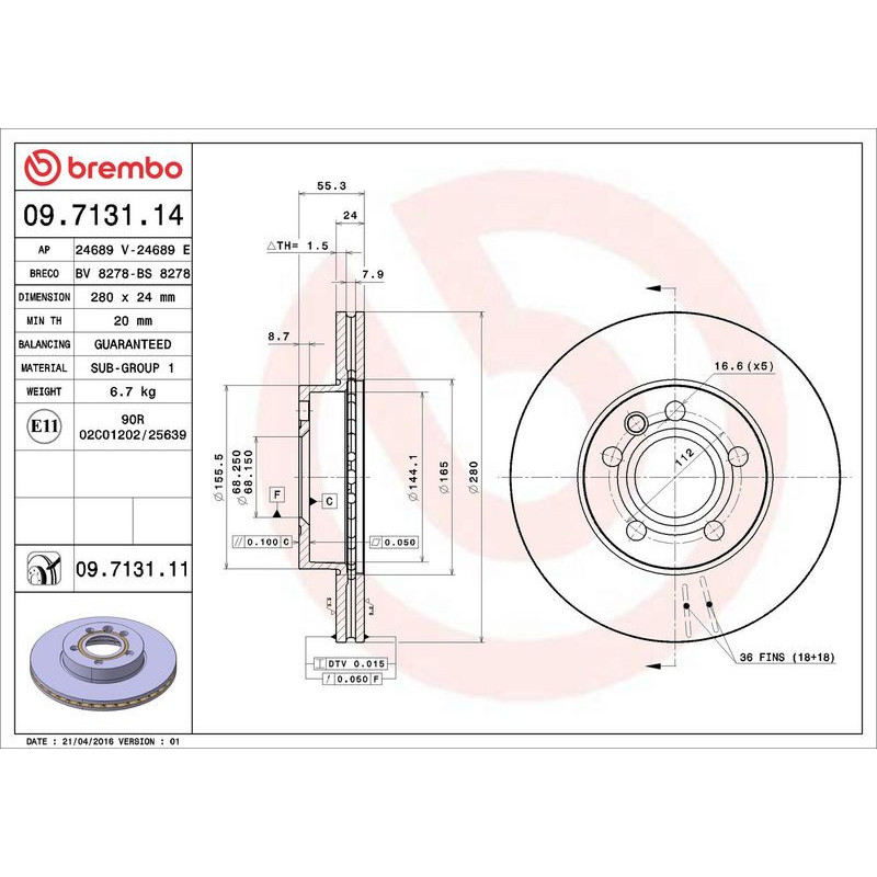 Disco freno asse anteriore - BREMBO