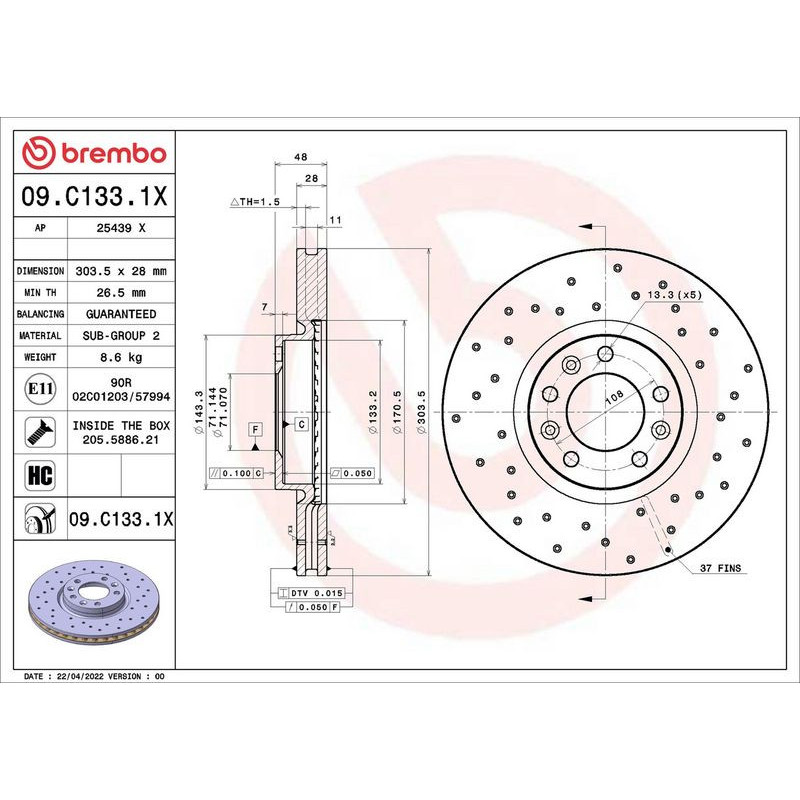 Disco freno asse anteriore - BREMBO