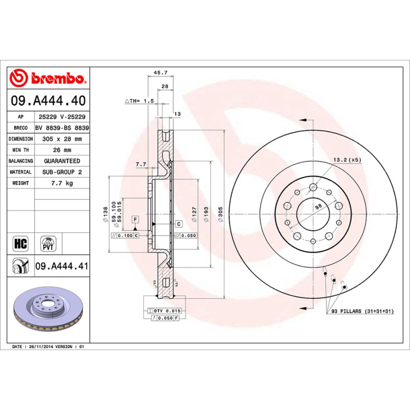 Disco freno asse anteriore - BREMBO