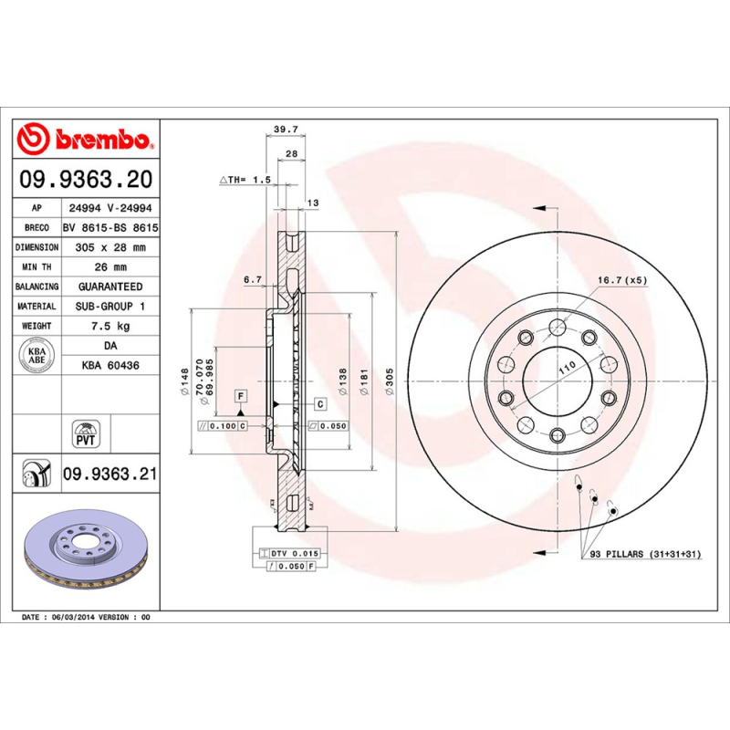 Disco freno asse anteriore - BREMBO