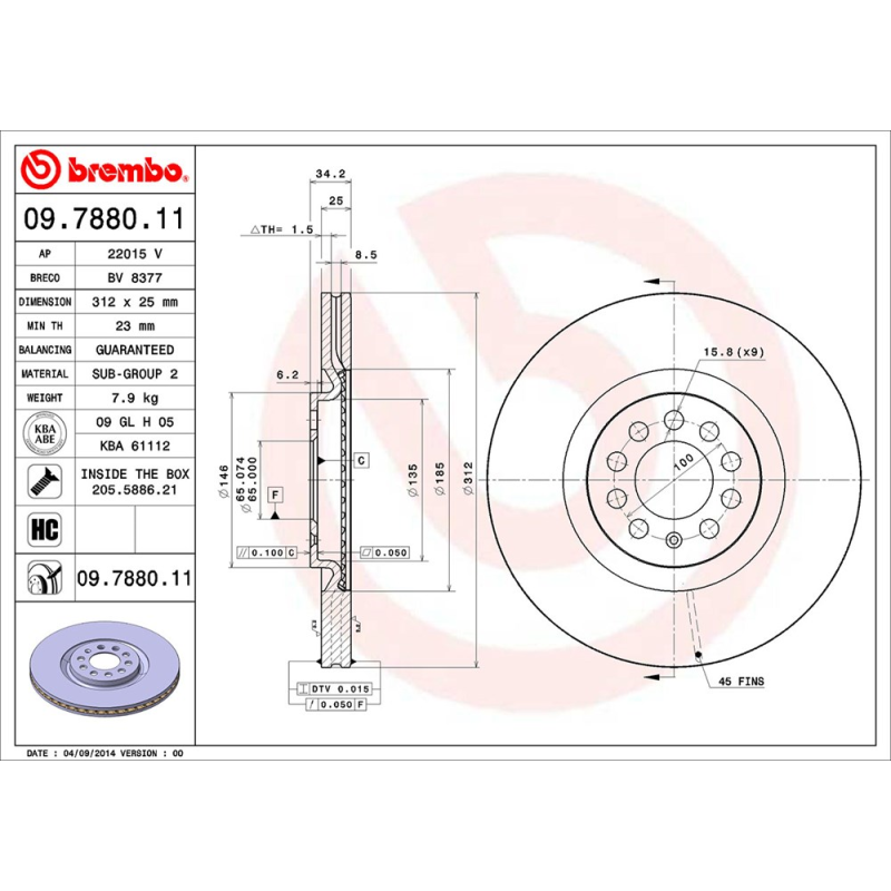 Disco freno asse anteriore - BREMBO