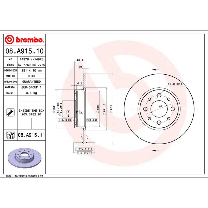 Disco freno asse posteriore - BREMBO