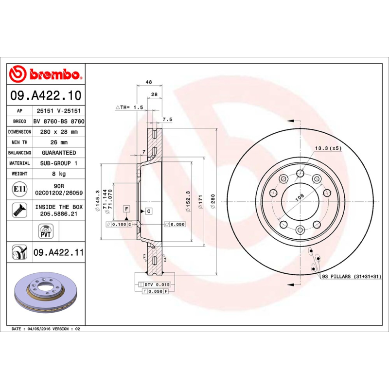 Disco freno asse anteriore - BREMBO