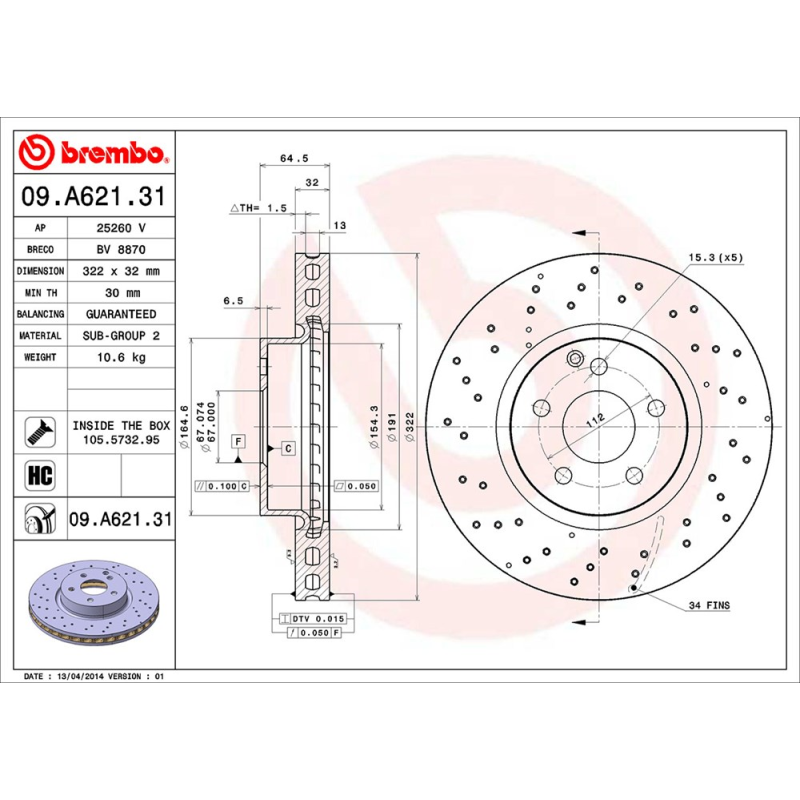 Disco freno asse anteriore - BREMBO