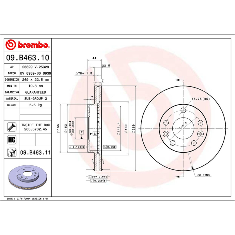 Disco freno asse anteriore - BREMBO