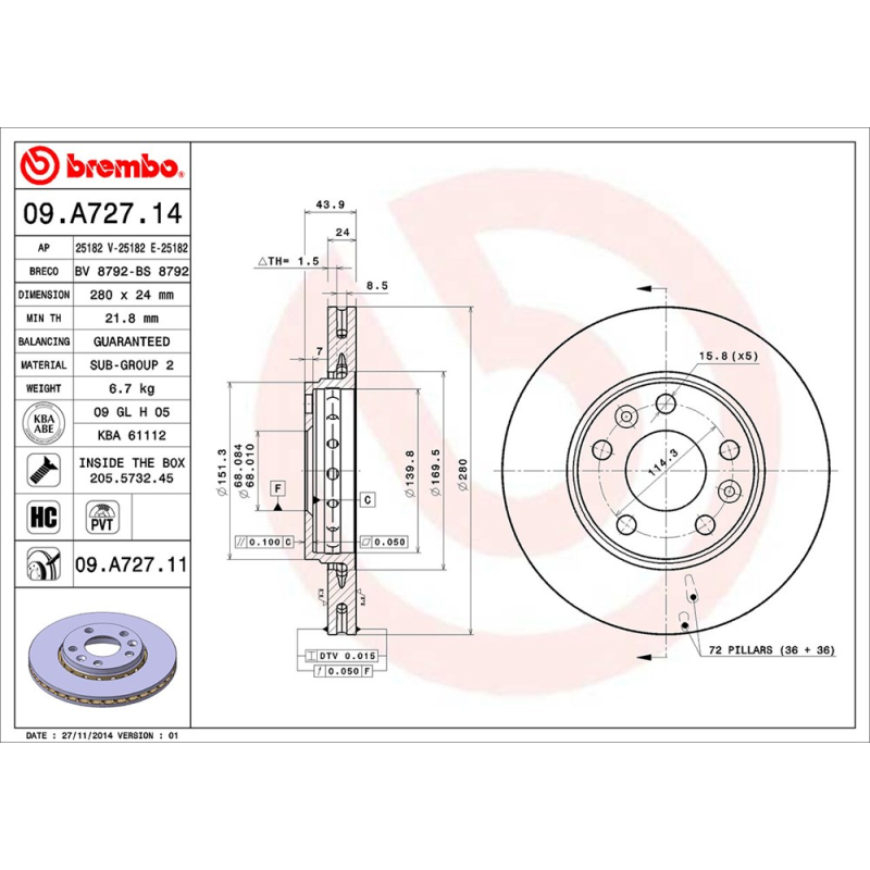 Disco freno asse anteriore - BREMBO