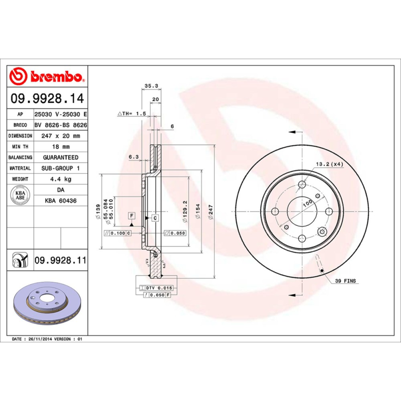Disco freno asse anteriore - BREMBO