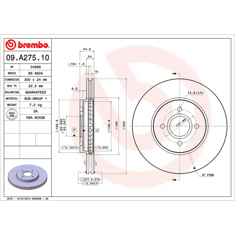 Disco freno asse anteriore - BREMBO
