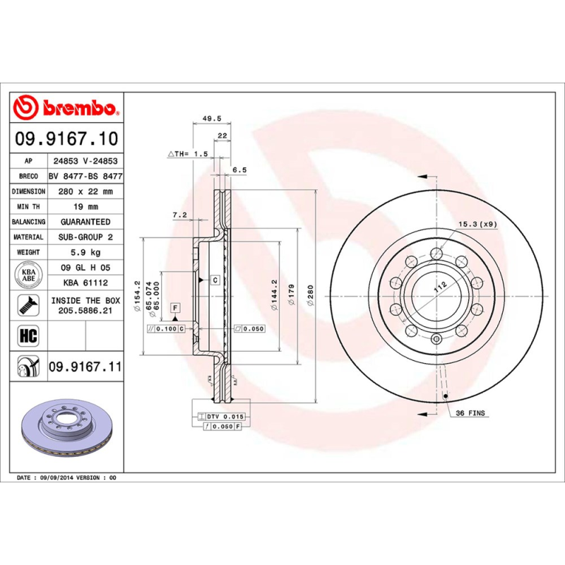 Disco freno asse anteriore - BREMBO