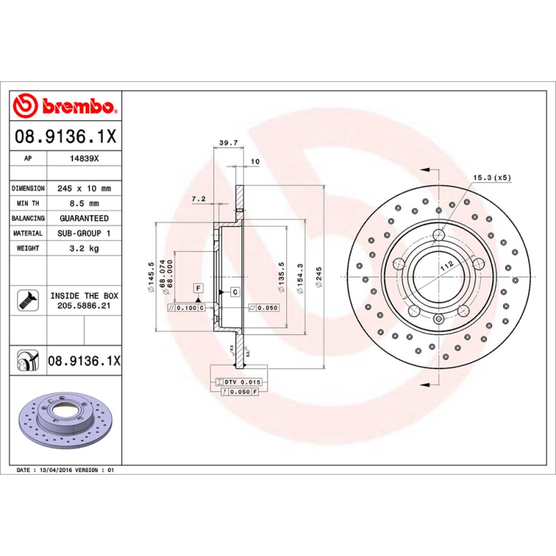 Disco freno asse posteriore - BREMBO
