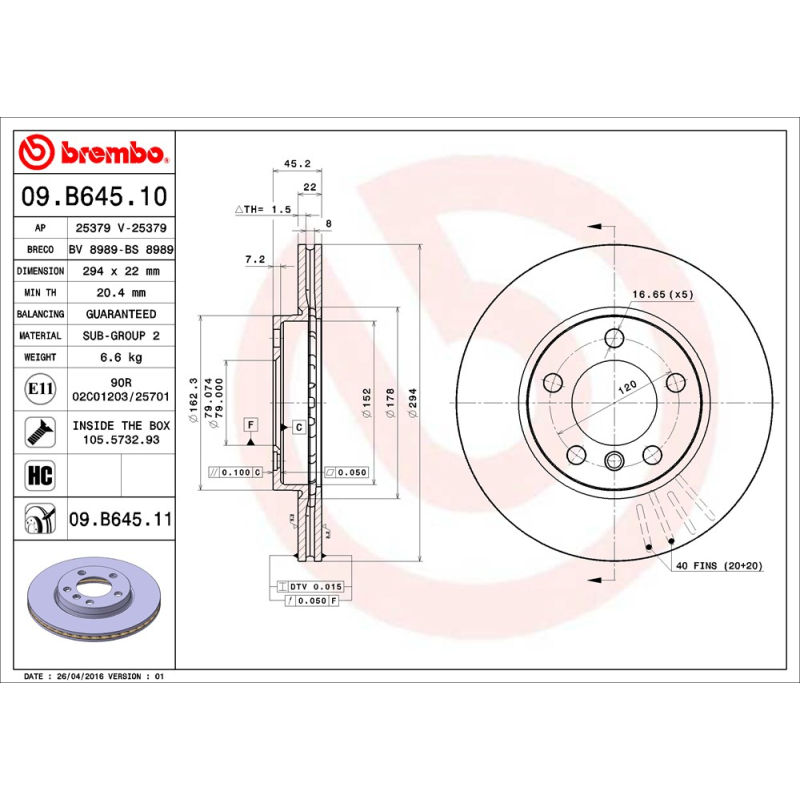 Disco freno asse anteriore - BREMBO
