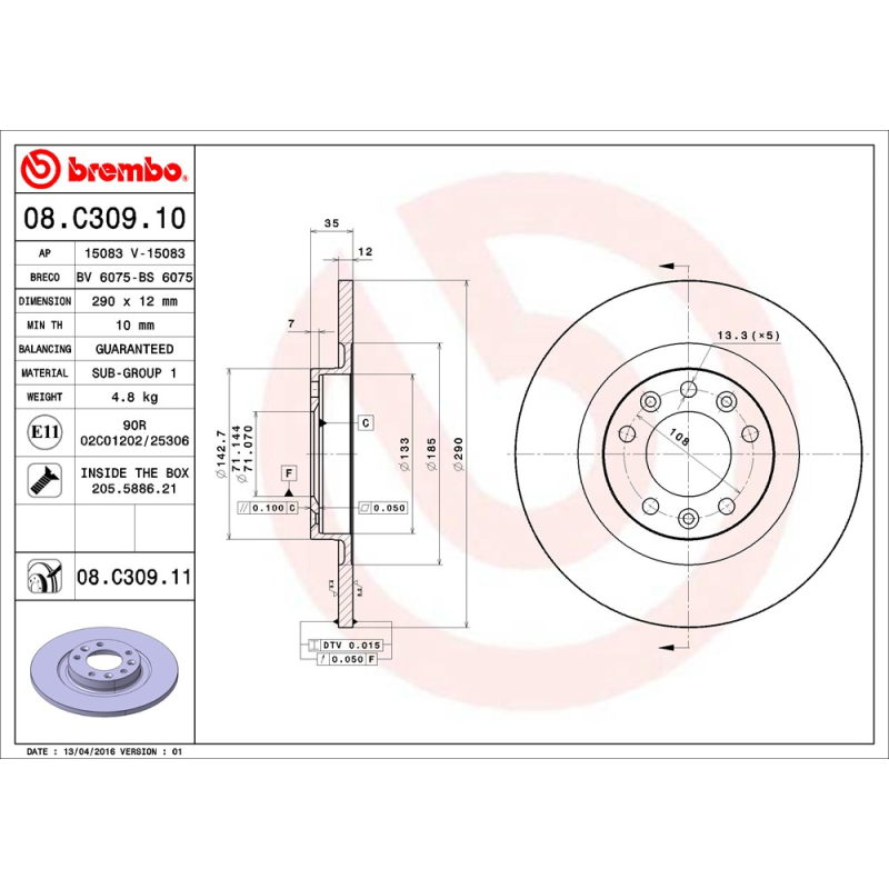Disco freno asse posteriore - BREMBO