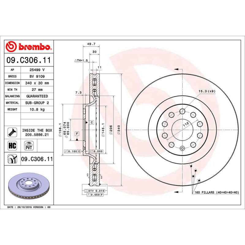 Disco freno asse anteriore - BREMBO