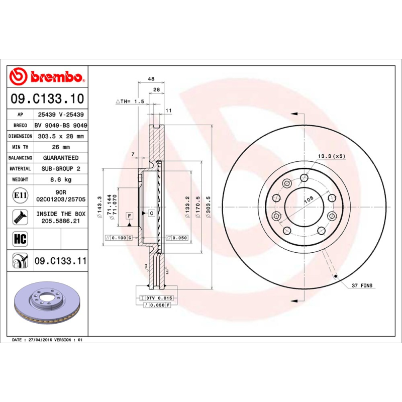 Disco freno asse anteriore - BREMBO