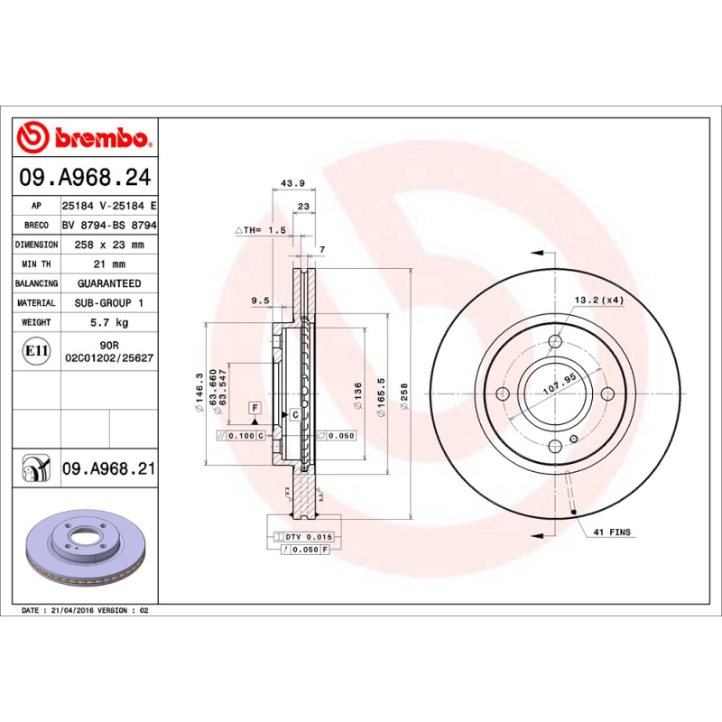 Disco freno asse anteriore - BREMBO