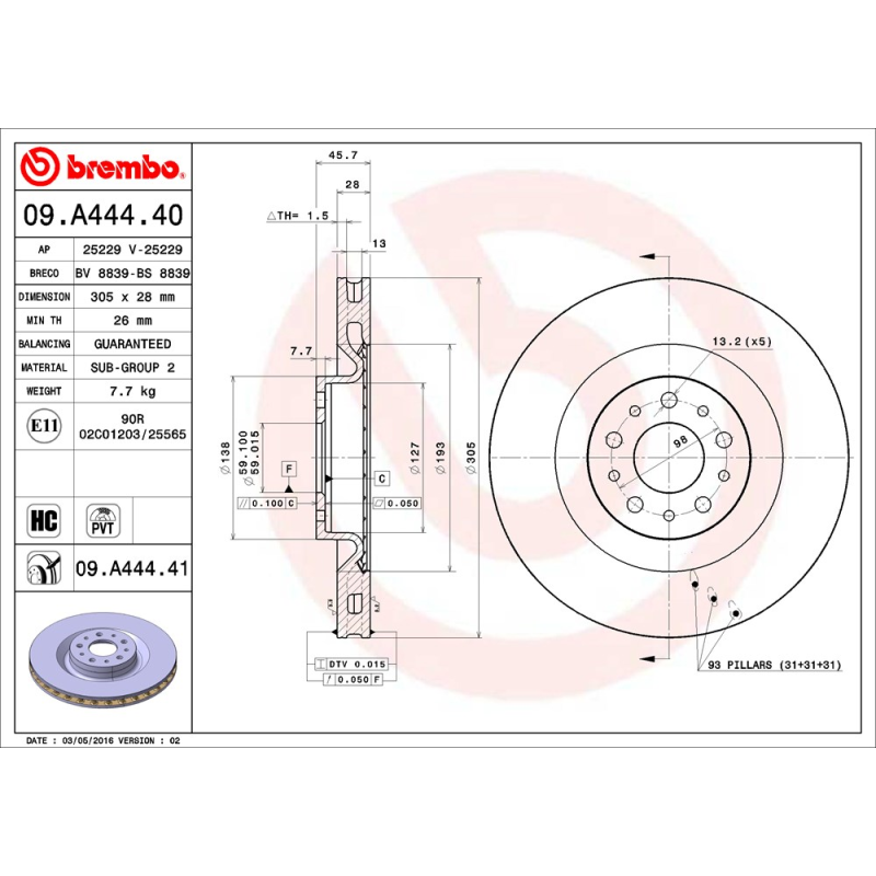 Disco freno asse anteriore - BREMBO