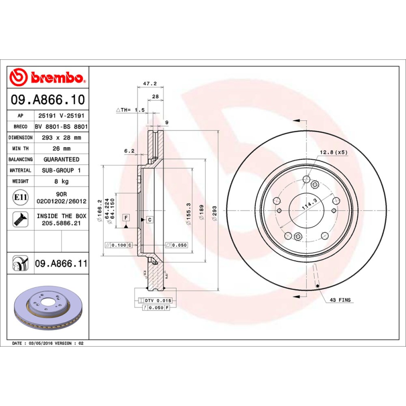 Disco freno asse anteriore - BREMBO