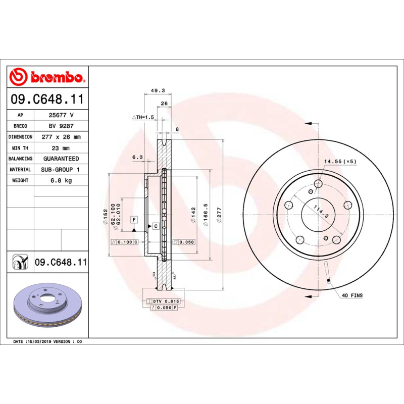 Disco freno asse anteriore - BREMBO