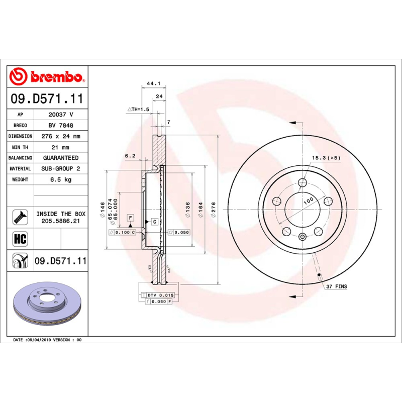 Disco freno asse anteriore - BREMBO