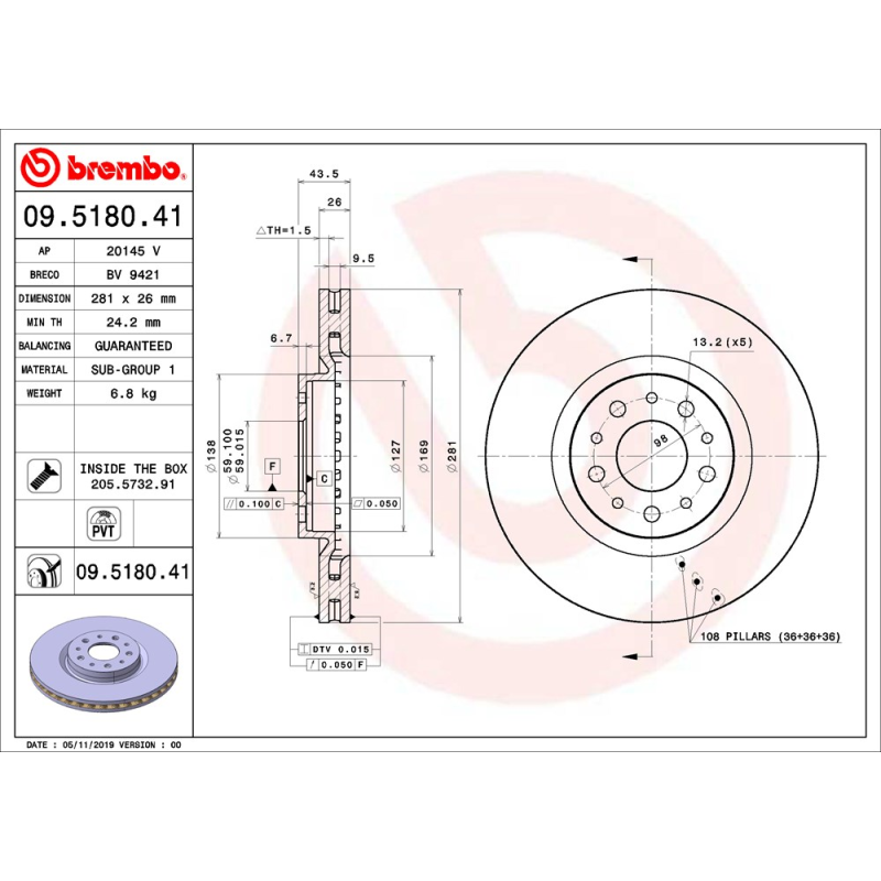 Disco freno asse anteriore - BREMBO