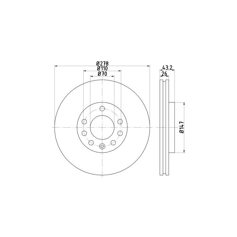 Disco freno asse anteriore - HELLA BRAKE