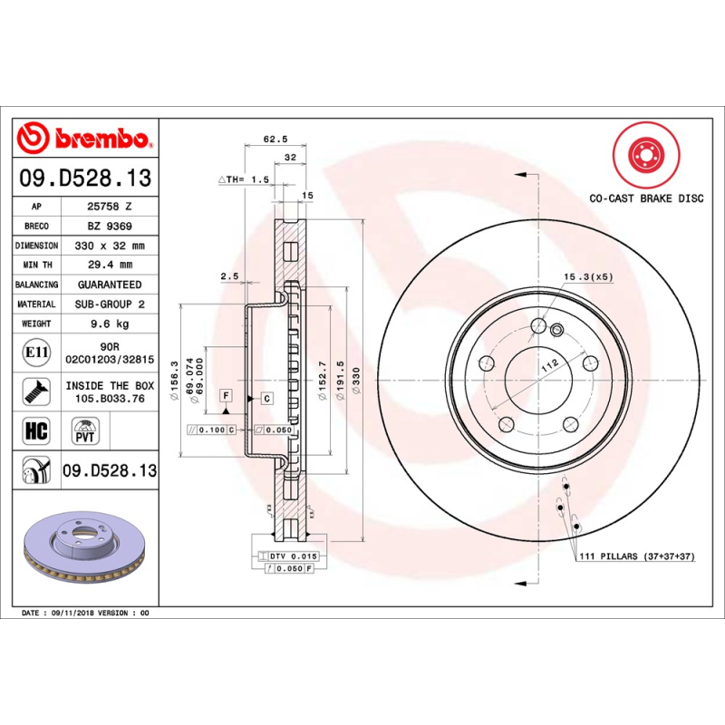Disco freno asse anteriore - BREMBO