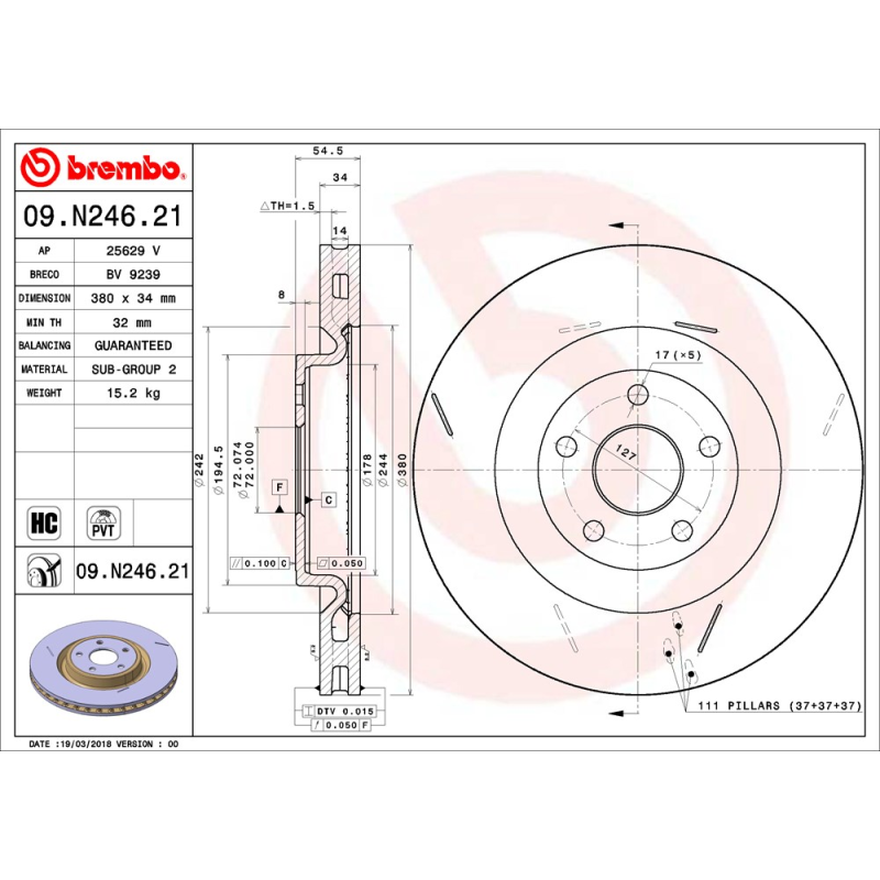 Disco freno asse anteriore - BREMBO