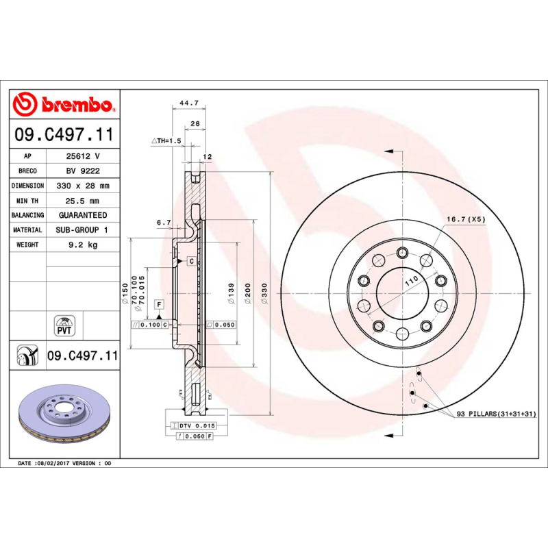 Disco freno asse anteriore - BREMBO