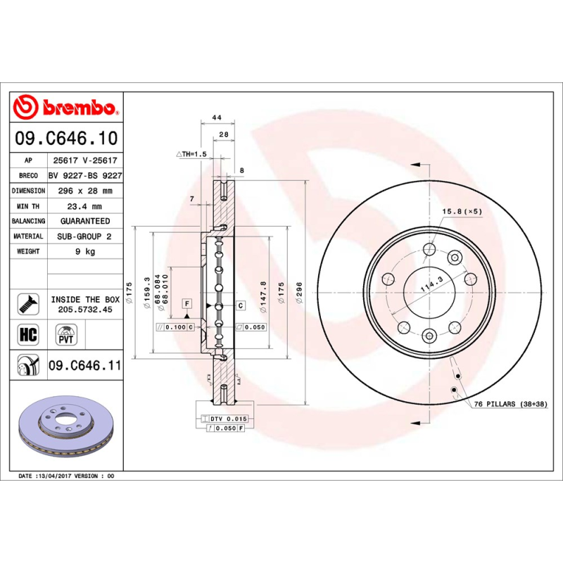 Disco freno asse anteriore - BREMBO