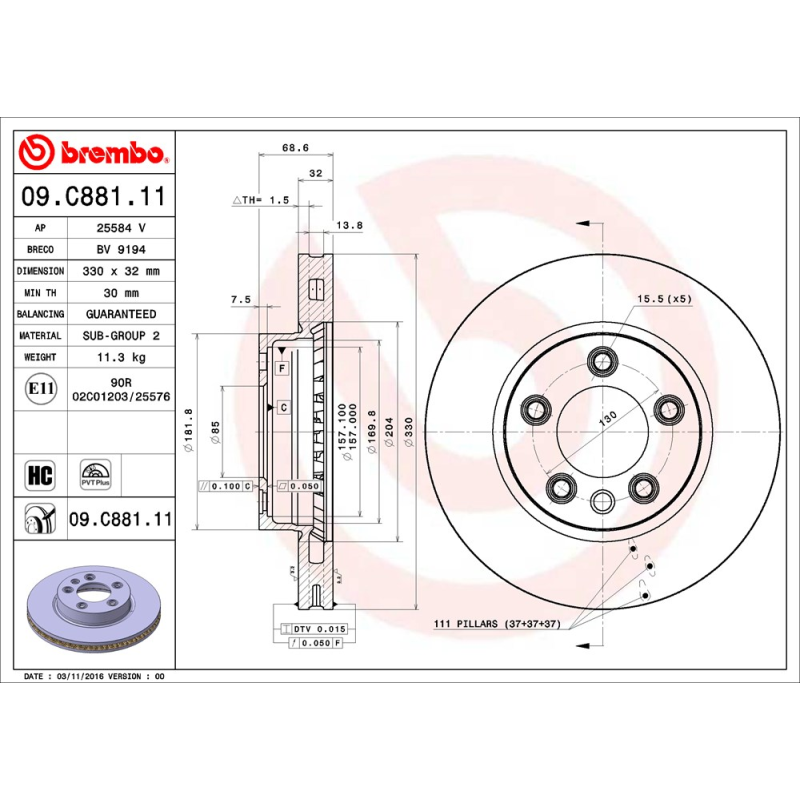 Disco freno asse anteriore - BREMBO