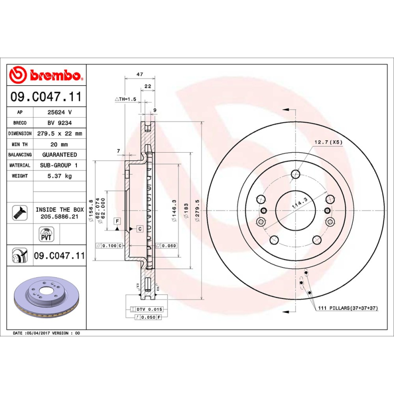 Disco freno asse anteriore - BREMBO